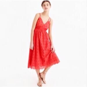 NWT J.CREW Double Strap Eyelet Midi Dress in Orange Size 14